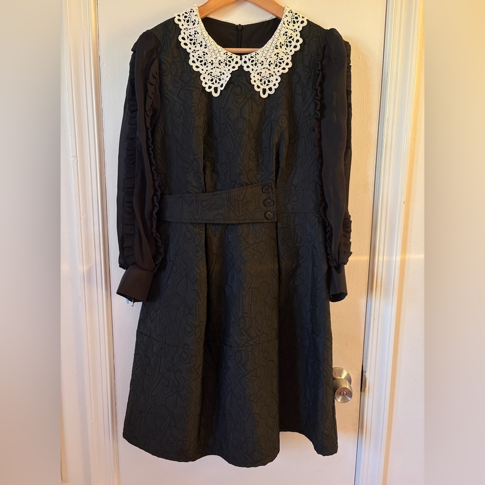 Burryco Statement Collar Black Dress Lined Long Sleeve Wednesday Addams sz 10 - Picture 3 of 13